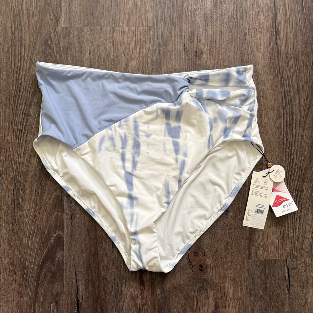 Calia Swim Bottoms XXL Blue Tie Dye High Waist Tummy Control NWT